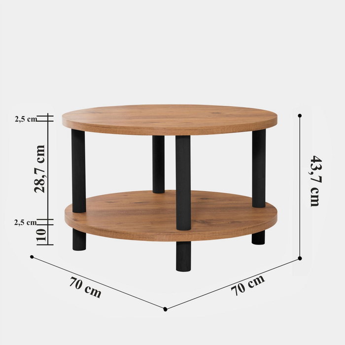 Hanah Home Mesa de Centro Roby - Negro y Pino Atlántico, Tablero Melamina 25mm, Patas Madera Carpe